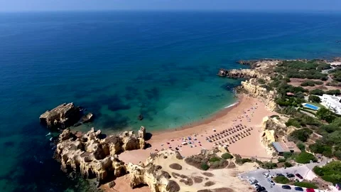 Aerial view of Praia do Castelo beach, Albufeira, Algarve, Portugal Stock Footage 151997164