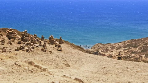 Aerial view Prasonisi beach. It is a rock island connected with a narrow stri Vídeo Stock 296103583