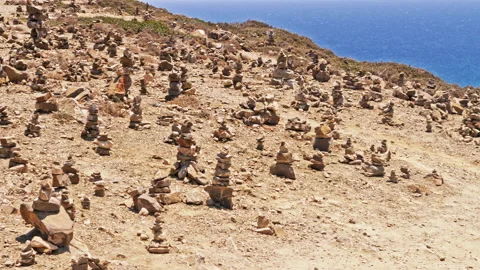 Aerial view Prasonisi beach. It is a rock island connected with a narrow stri Stock-Footage 296103622