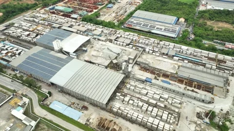 Aerial View of Precast Concrete Yard and Warehouse Facility Видео 337331304