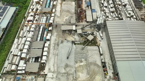 Aerial View of Precast Concrete Yard and Warehouse Operations Stockbeeldmateriaal 337331369