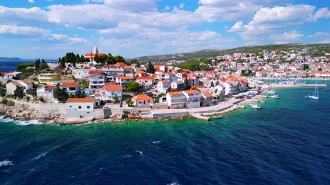 Aerial view of Primosten with clouds Stock-Footage 231771905