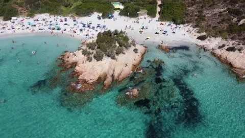 Aerial view of the Prince beach in Emerald coast, Sardinia Stock Footage 137627073