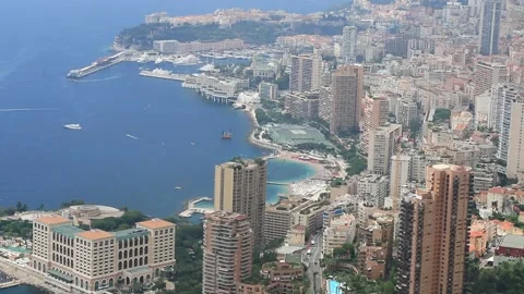 Aerial view of the Principality of Monaco facing the sea. Stock Footage 135663078