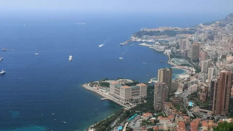 Aerial view of the Principality of Monaco facing the sea. Stock Footage 135664393