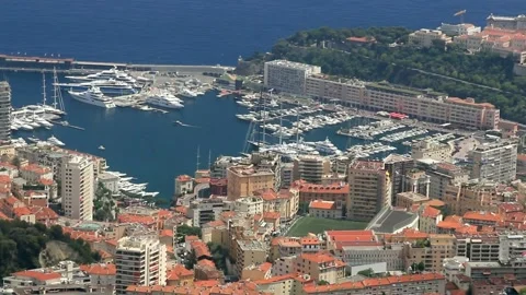 Aerial view of the Principality of Monaco facing the sea. Stock Footage 135667435