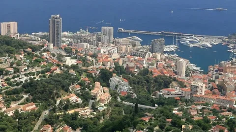 Aerial view of the Principality of Monaco facing the sea. Stock Footage 135672361
