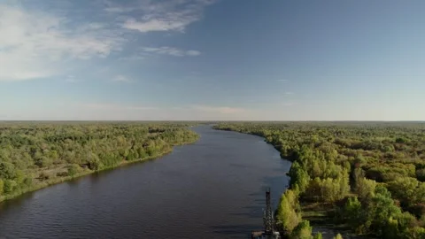 Aerial view of Pripyat River in Chornobyl, Ukraine. Stock Footage 345080376