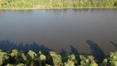 Aerial view of Pripyat River in Chornobyl, Ukraine. Stock Footage 345080389