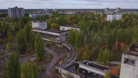 Aerial view of Pripyat town. The ghost town after the Chernobyl disaster 動画素材 100156953