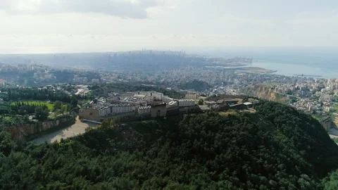 Aerial view of the prison of Roumieh, the largest prison in Lebanon Stock Footage 254931059