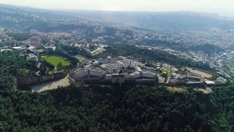 Aerial view of the prison of Roumieh, the largest prison in Lebanon Stock Footage 254931488