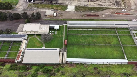 Aerial view of prison yard and correctional facility buildings Video stock 342325951
