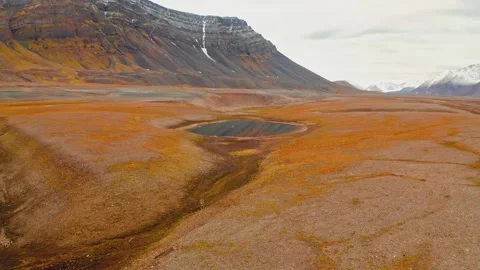 Aerial view of pristine arctic tundra landscape with remote small lake Stock Footage 345484232