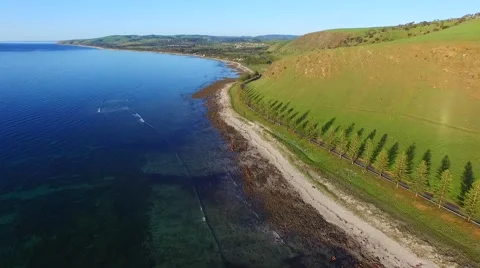 Aerial view pristine Australian reefs and coastline Stock Footage 57987920