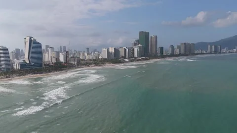 Aerial View of Pristine Coastline in Da Nang 4K Color Graded Stock Footage 334019806