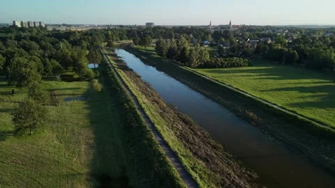 Aerial View of Pristine River with Green Fields Video stock 291118114