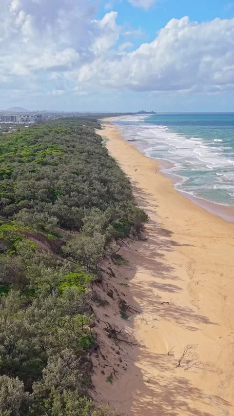 Aerial view of pristine tropical beach coastline with waves and blue sky Stock Footage 334784980