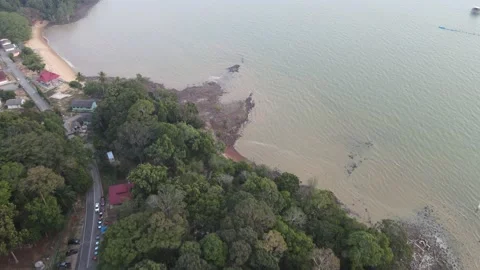 Aerial view of private beach in Teluk Kemang, Negeri Sembilan Stock Footage 150723610