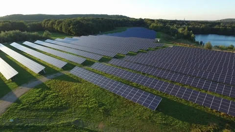 Aerial view of the probably most beautiful photovoltaic power plant Stock Footage 106756091