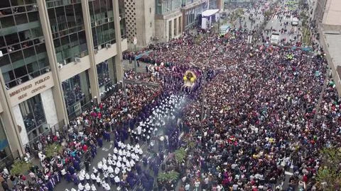 Aerial view of the procession of the Lord of Miracles that is celebrated in Lima Stock Photos