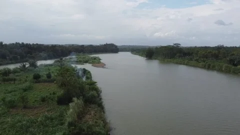 Aerial view of Progo river during the day. Yogyakarta Indonesia Stock Footage 134590756