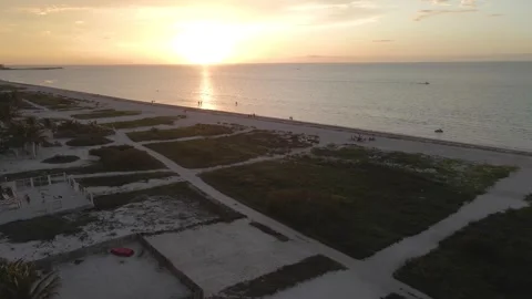 Aerial view of Progreso Beach at sunset, Progreso, Yucatan, Mexico. Stock Footage 265251672