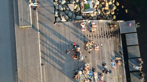 Aerial view on the promenade in Malmö Stock Footage 103568043