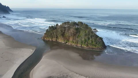 Aerial View of Proposal Rock, an Iconic Sea Stack on the Oregon Coast Stock-Footage 292684691