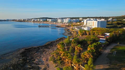 Aerial view of Protaras, Cyprus coastline. Vídeos de archivo 341863389