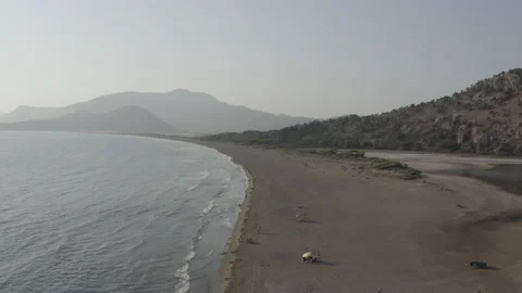 An aerial view of the protected turtle nesting beach Istuzu in Turkey Stock Footage 232246110
