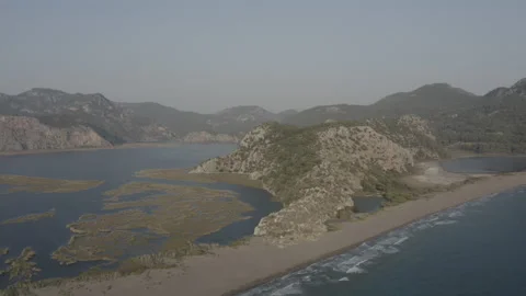 An aerial view of the protected turtle nesting beach Istuzu in Dalyan, Turkey. Stock Footage 232247303