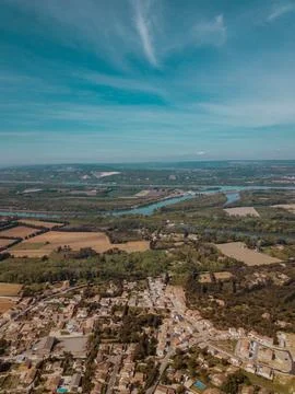 Aerial view of Provence's patchwork fields featuring lavender and farmland Stock Photos