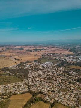 Aerial view of Provence's patchwork fields featuring lavender and farmland Stock Photos