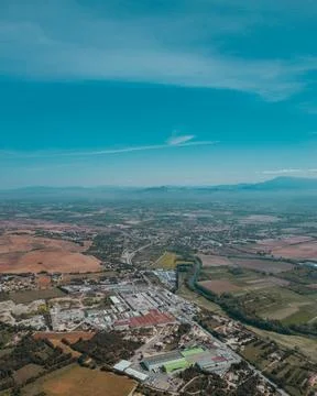 Aerial view of Provence's patchwork fields featuring lavender and farmland Stock Photos