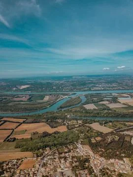 Aerial view of Provence's patchwork fields featuring lavender and farmland Stock Photos