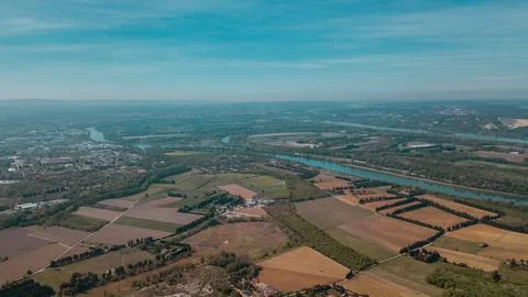 Aerial view of Provence's patchwork fields featuring lavender and farmland Stock Photos