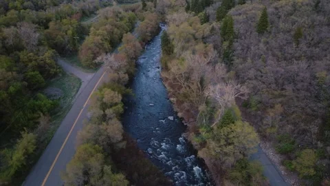 Aerial view of Provo River in Provo Canyon, United States. Stock Footage 335314157