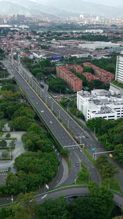 Aerial View of Puente 4 Sur Medellin in Vertical Format Stock Footage 327637030