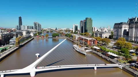 Aerial view of Puente de la Mujer bridge in Buenos Aires, Argentina 스톡 동영상 335045494