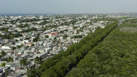 Aerial view of Puerto Progreso city limits, Yucatan, Mexico Video stock 190889977