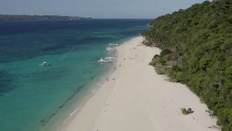 Aerial View of Puka Shell Beach Coastline and Boats, Boracay, Philippines Stock Footage 340321696