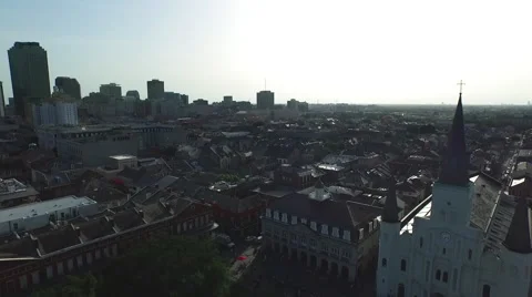 Aerial view pull back from Jackson Square New Orleans Stock Footage