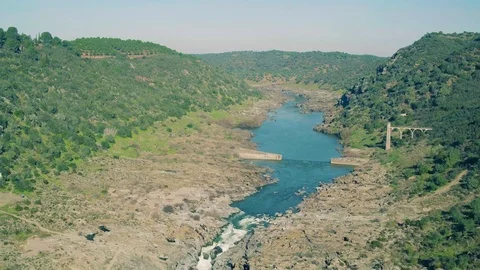 Aerial View of the Pulo do Lobo Waterfall Stock Footage 72708992