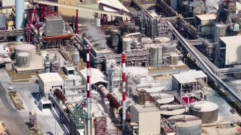 Aerial view of a pulp and paper mill industrial plant Stock Footage 340311394