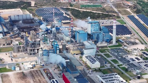 Aerial view of a pulp mill and biomass power plant producing renewable energy Stock Footage 340311776