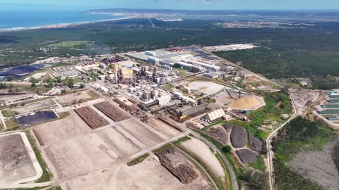 Aerial view of a pulp mill for cellulose production Stock Footage 340312423