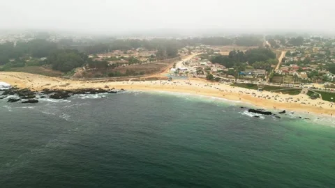 Aerial view of Punta de Tralca Chile beach with fog and coastline 4K Stock Footage 326553500