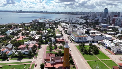 Aerial View of Punta del Este Lighthouse Stock Footage 341164623