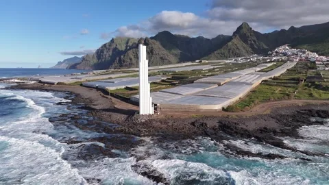 Aerial View of Punta del Hidalgo Lighthouse and Coastal Greenhouses 库存影片 344751329